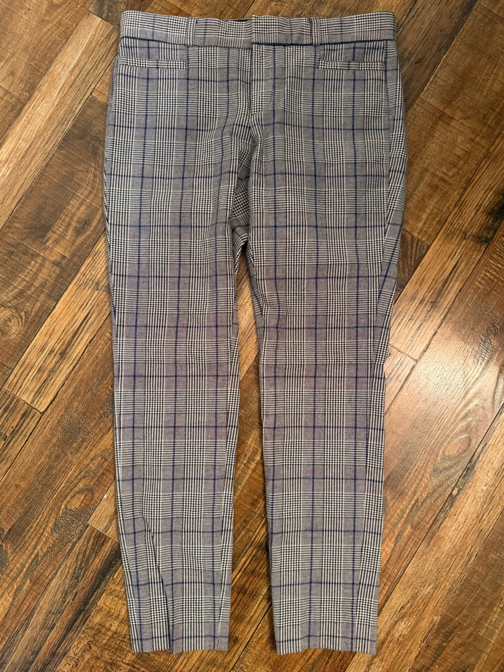 Banana Republic Grey Plaid Skinny Pants with Blue Windowpane